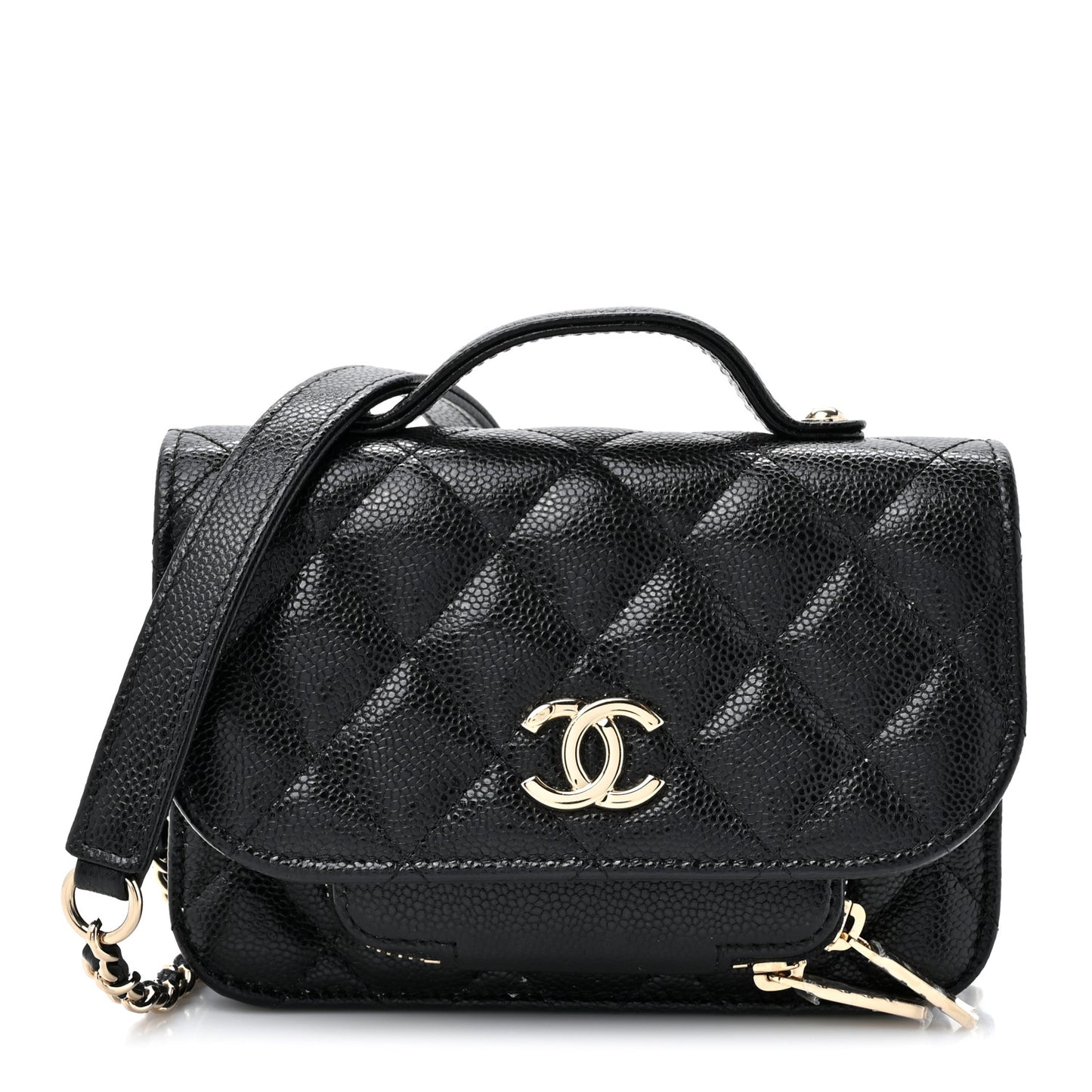 Caviar Quilted Business Affinity Clutch With Chain Black