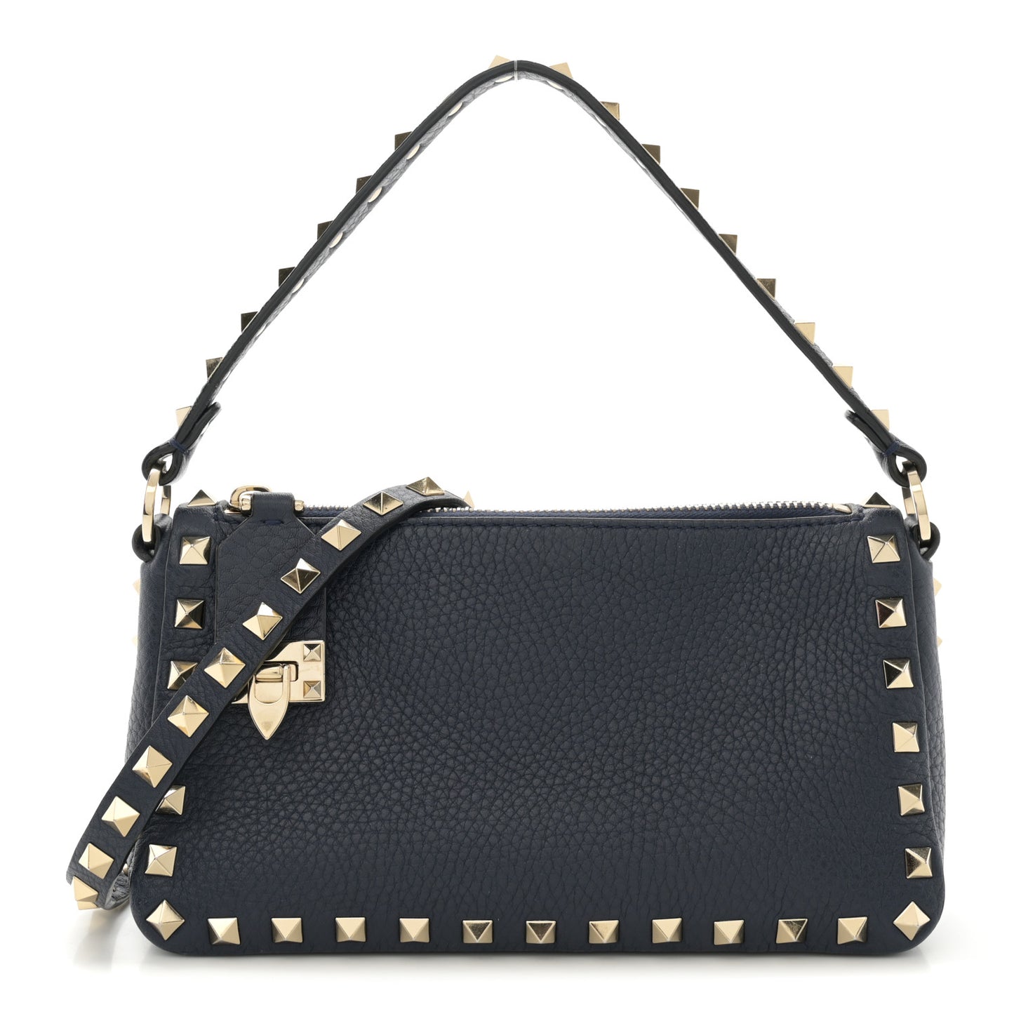 Pebbled Calfskin Small Rockstud Flip Lock Shoulder Bag Marine