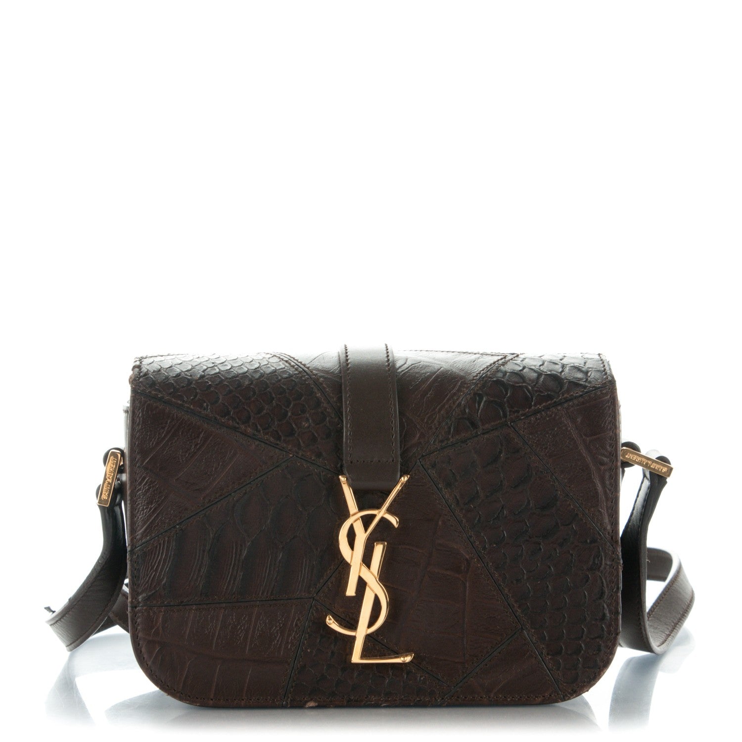 Saint Laurent Reptile Calfskin Embossed Patchwork Small Classic Monogram Universite Bag Brown 1 of 18