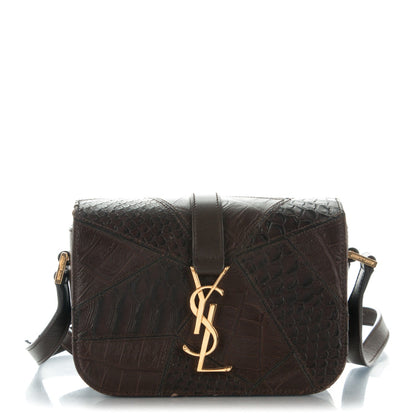 Saint Laurent Reptile Calfskin Embossed Patchwork Small Classic Monogram Universite Bag Brown 1 of 18