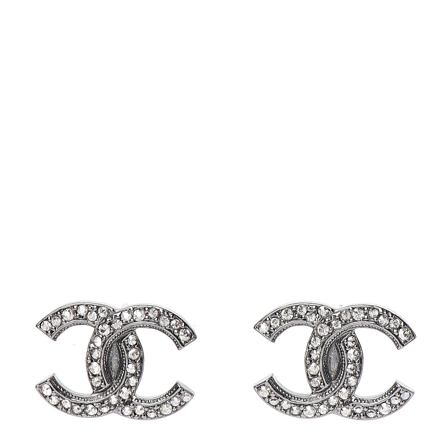 Chanel Crystal Timeless CC Earrings Silver 1 of 5