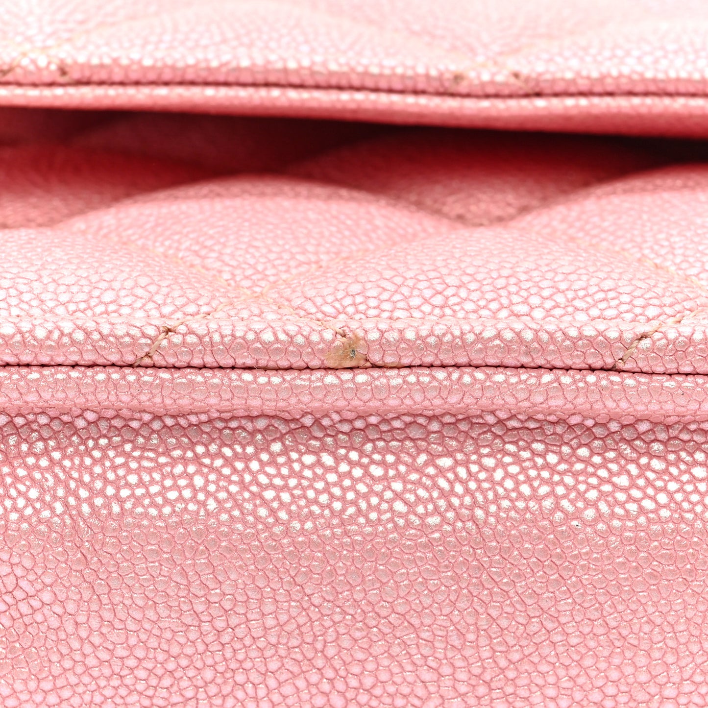 Iridescent Caviar Quilted Wallet on Chain WOC Rose Pink