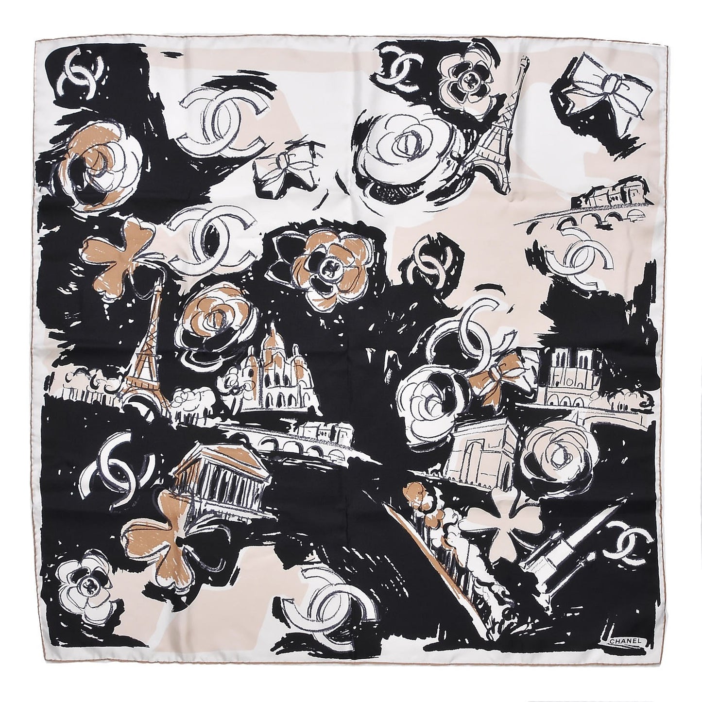 Silk CC Paris Scarf Black Beige