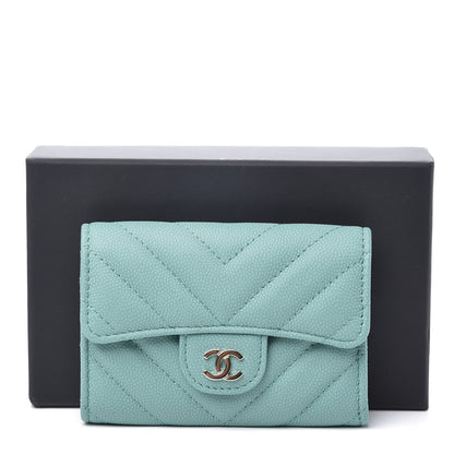 Chanel Caviar Chevron Quilted Card Holder Wallet Turquoise 10 of 10