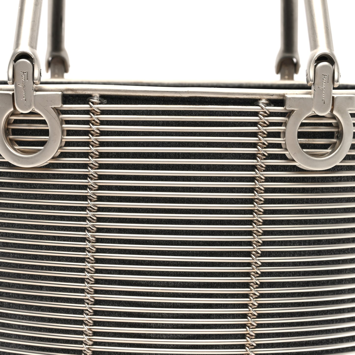 Metal Cage Gancini Bucket Bag Silver