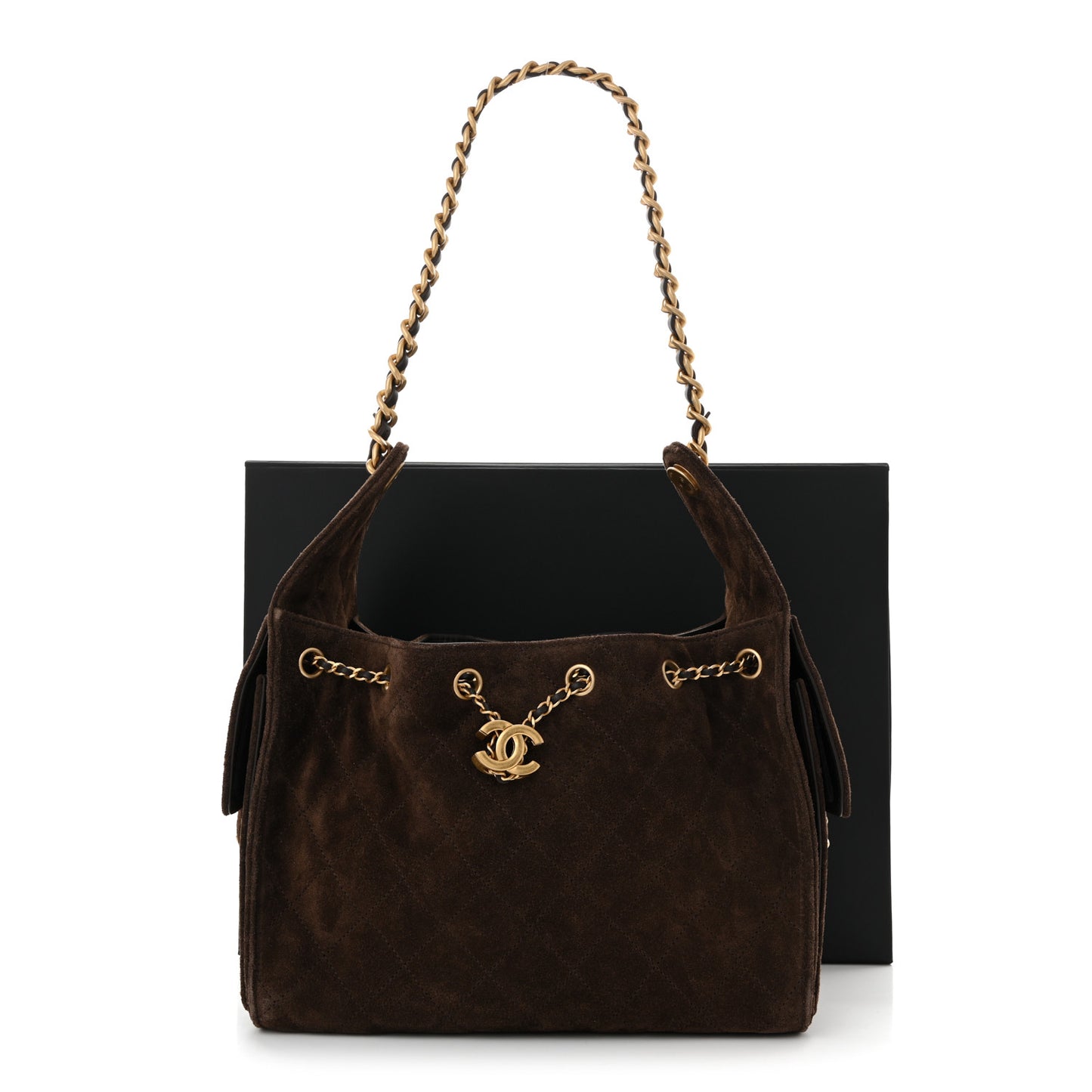 Suede Quilted Small Chanel 25 Handbag Dark Brown