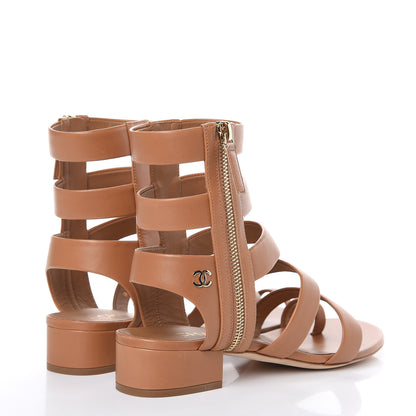 Chanel Calfskin Gladiator Sandals 37.5 Brown 4 of 10