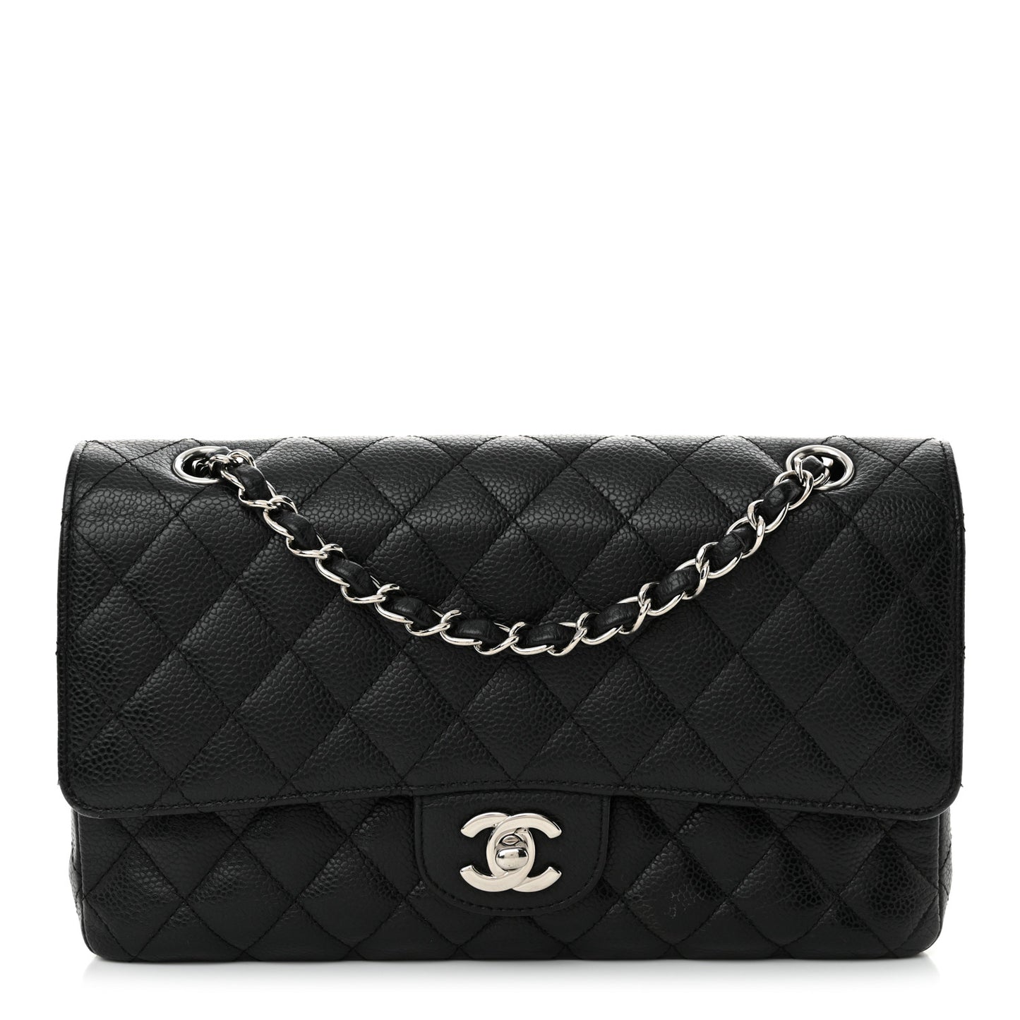 Caviar Quilted Medium Double Flap Black