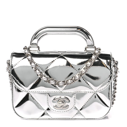 Chanel Mirror Calfskin Small Top Handle Clutch With Chain Silver 1 of 12