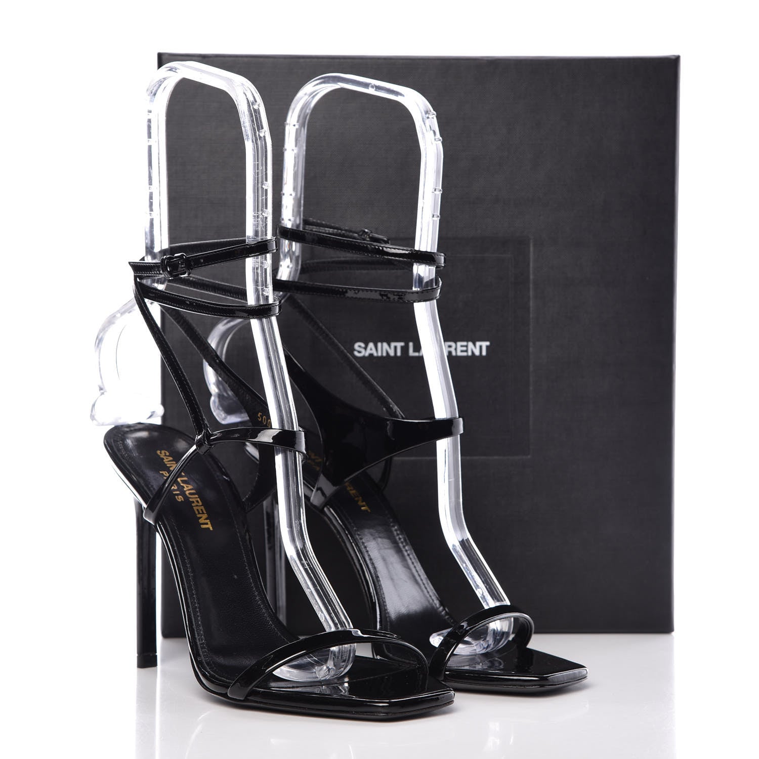 Saint Laurent Vitello Vernice Soft Amber 105 Crossover Strap Sandals 37.5 Black 9 of 9