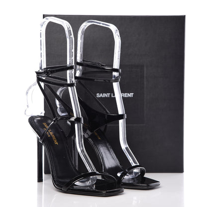 Saint Laurent Vitello Vernice Soft Amber 105 Crossover Strap Sandals 37.5 Black 9 of 9