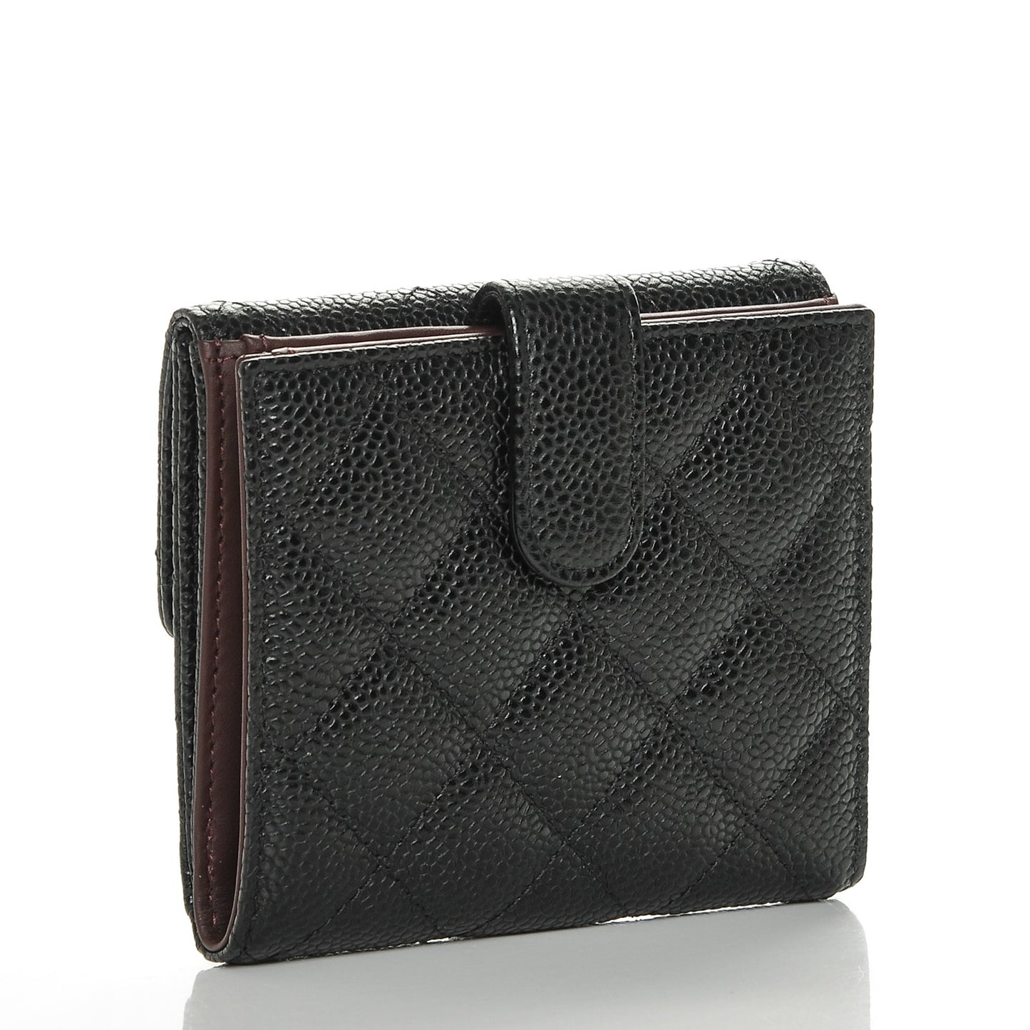 Caviar Quilted Compact French Flap Wallet Black