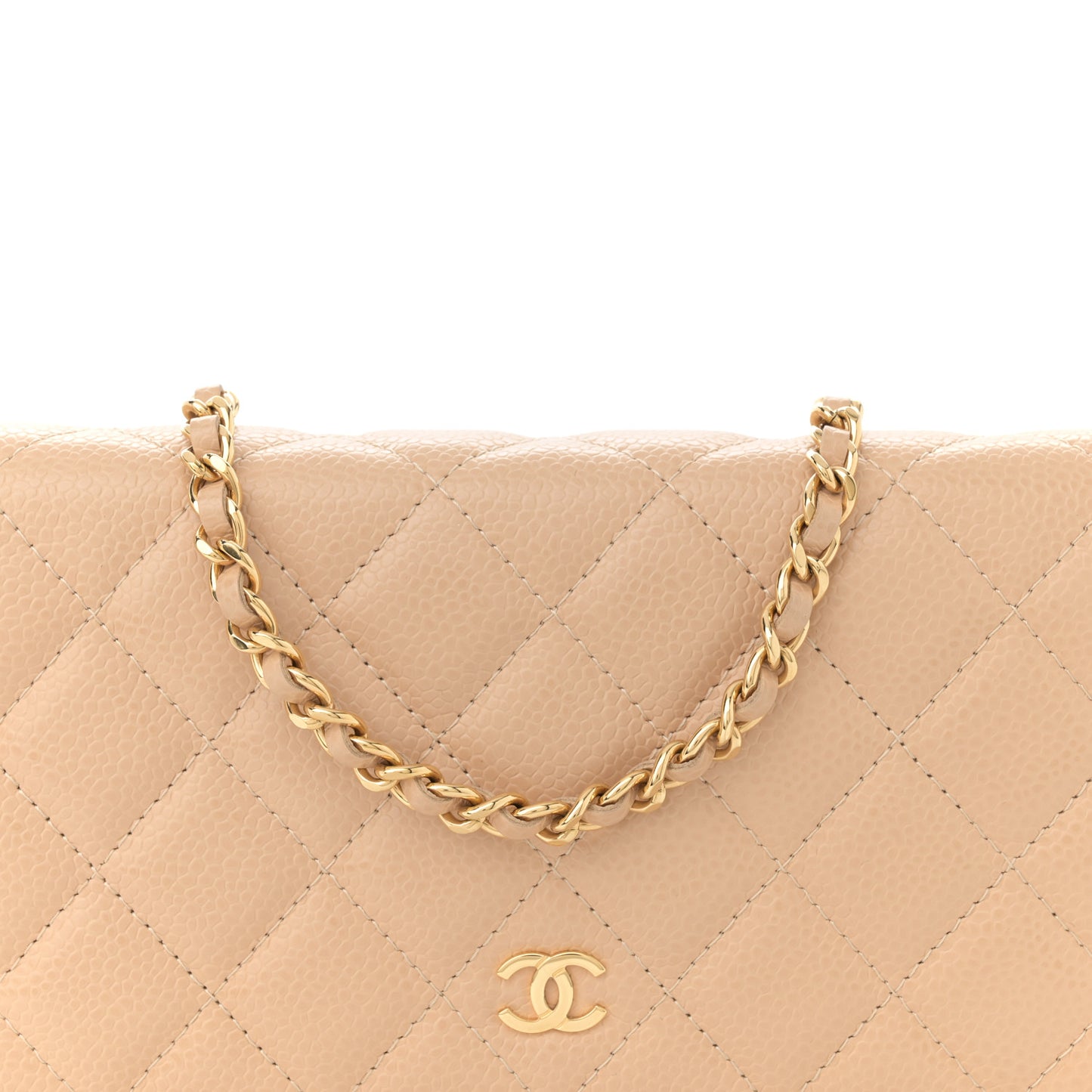 Caviar Quilted Wallet on Chain WOC Beige