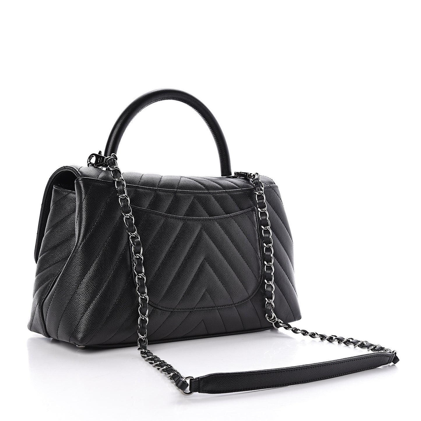 Caviar Chevron Quilted Small Coco Handle Flap Black