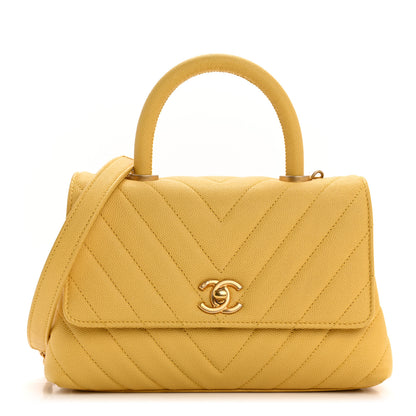 Chanel Caviar Chevron Quilted Mini Coco Handle Flap Yellow 1 of 10