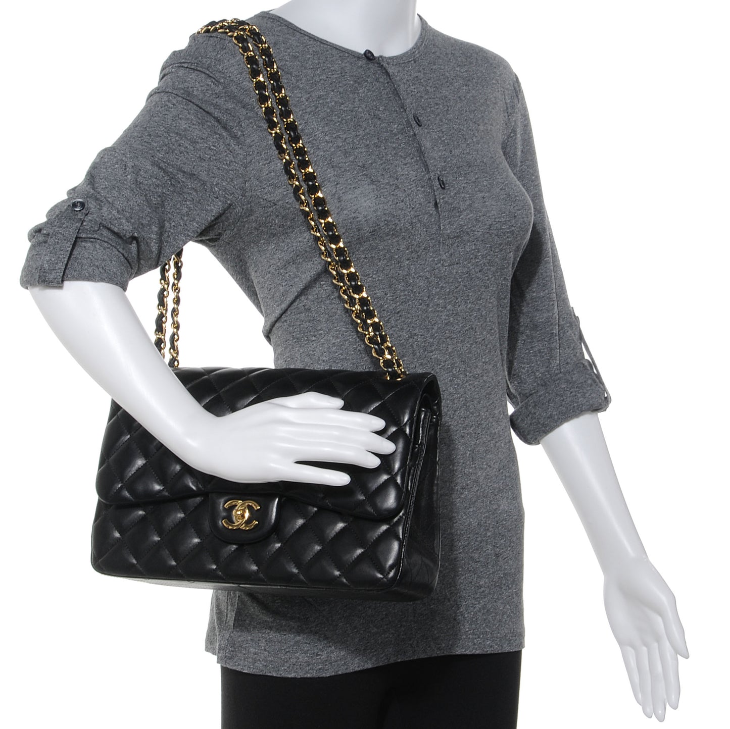 Lambskin Jumbo Double Flap Black