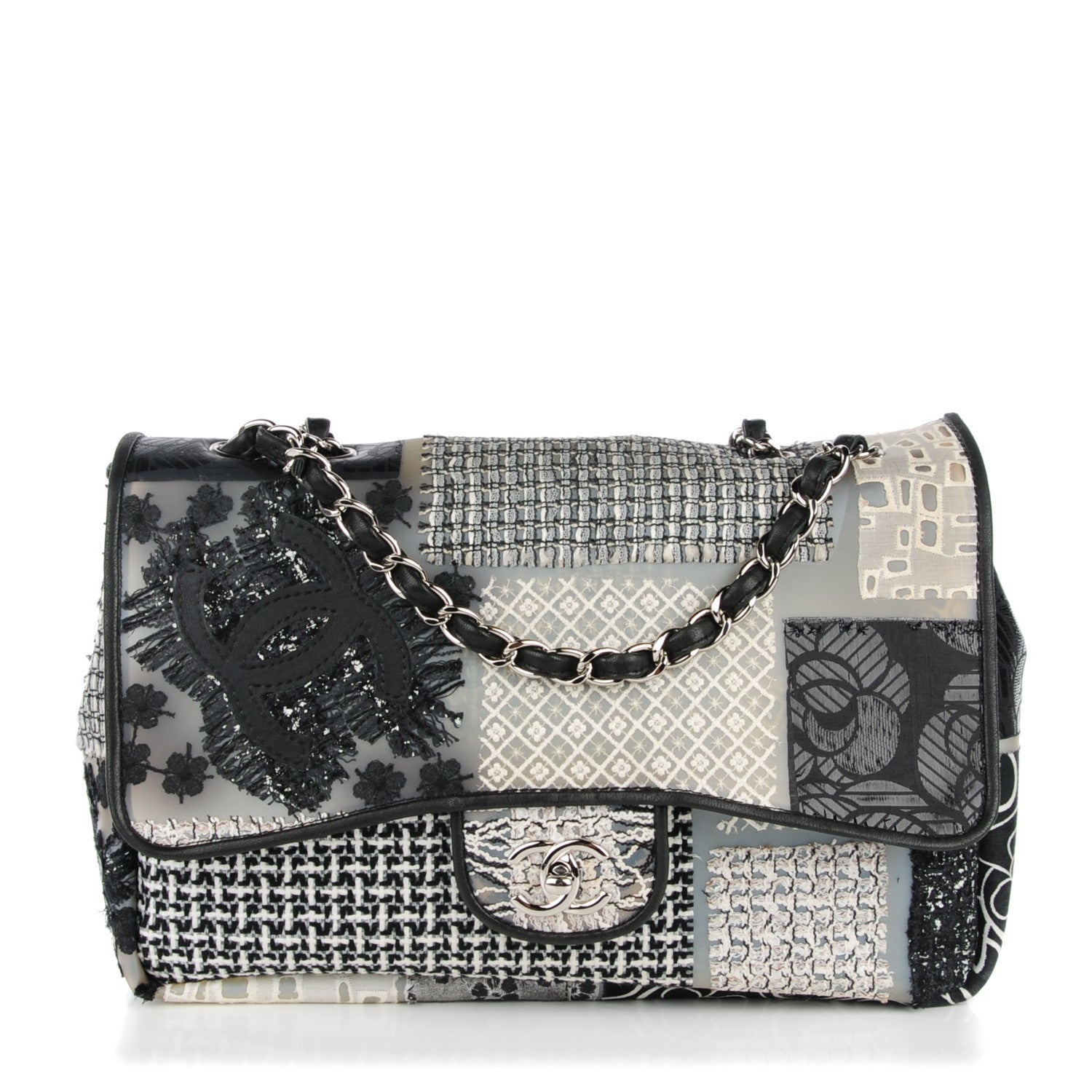 Chanel Tweed Patchwork Jumbo Single Flap Black 1 of 6