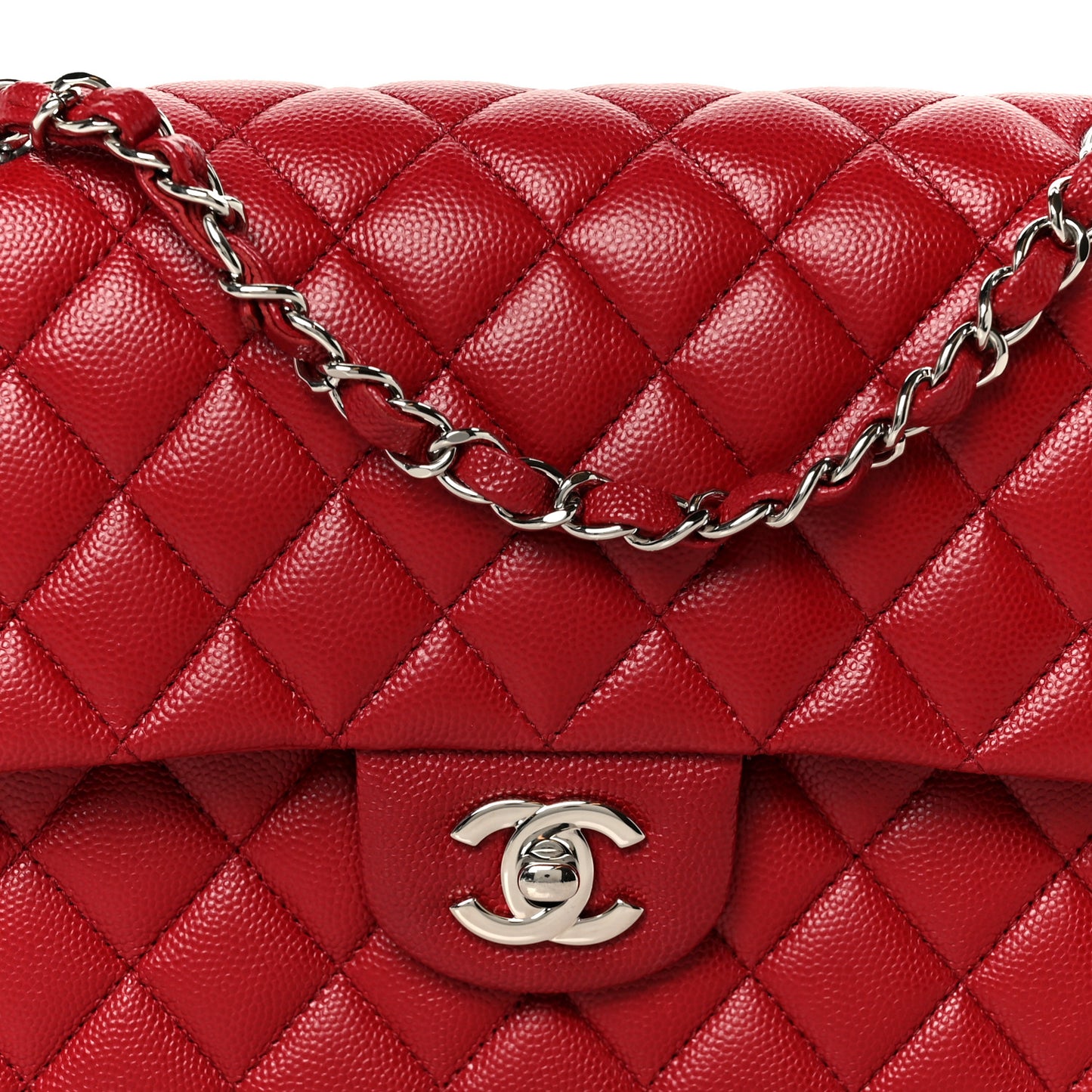 Caviar Quilted Medium Double Flap Red