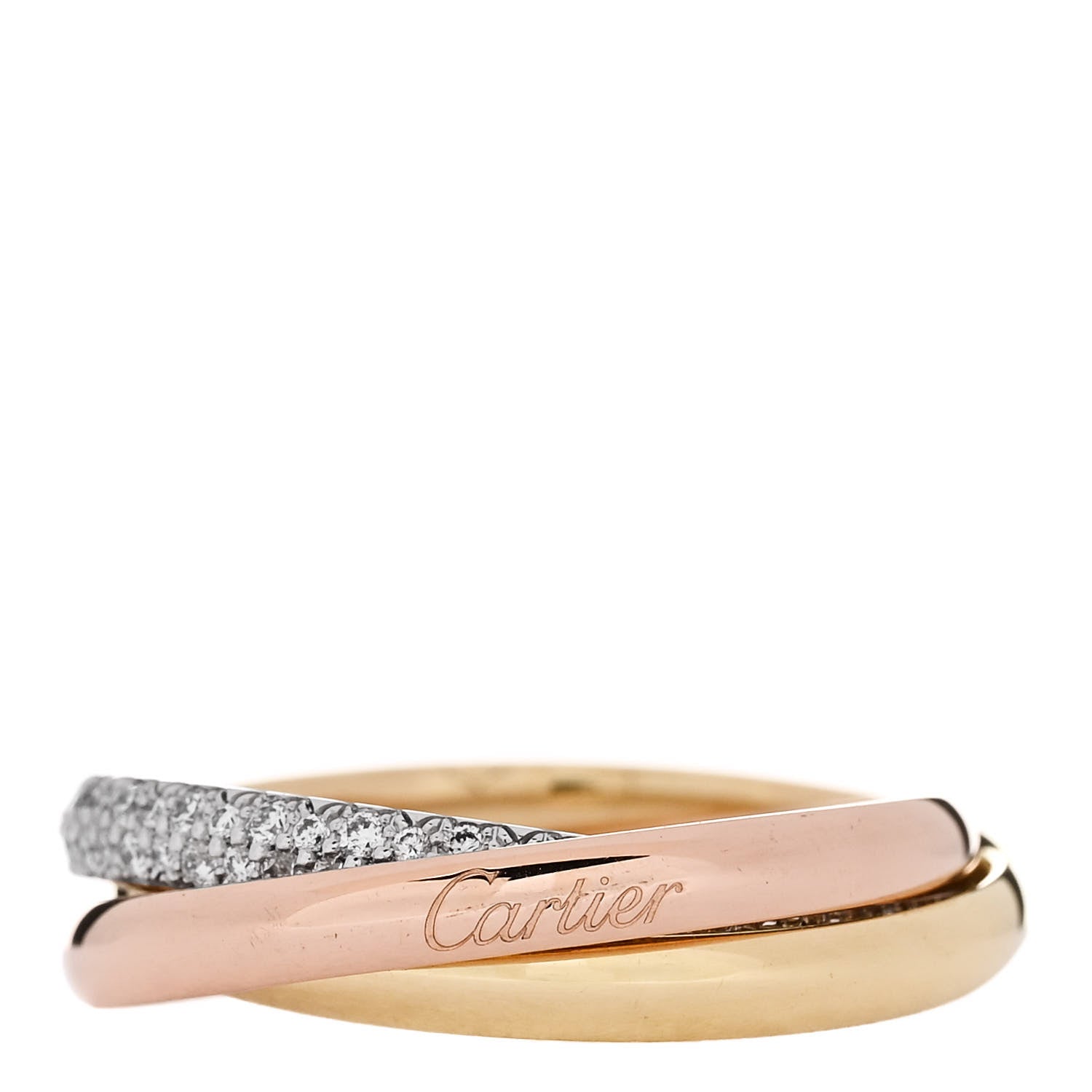 Cartier 18K White Yellow Pink Gold Diamond Small Trinity Paved Ring 55 7.25 1 of 5
