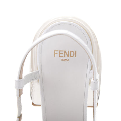 Fendi Calfskin Crocodile Embossed Promenade Slingback Loafer Pumps 36.5 White 7 of 8