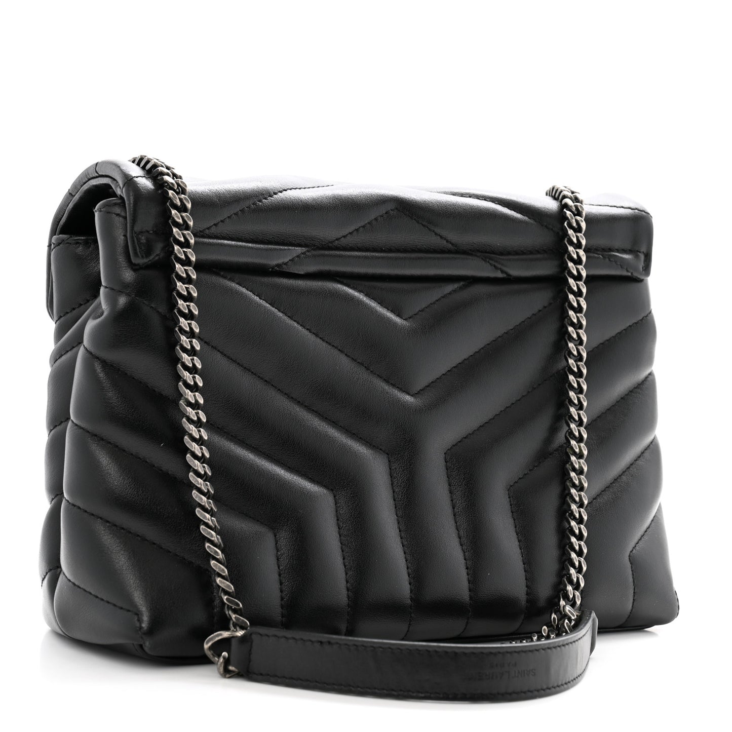 Calfskin Y Quilted Monogram Small Charm Loulou Chain Satchel Black