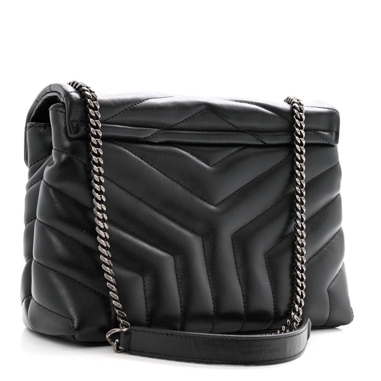 Saint Laurent Calfskin Y Quilted Monogram Small Charm Loulou Chain Satchel Black 3 of 15