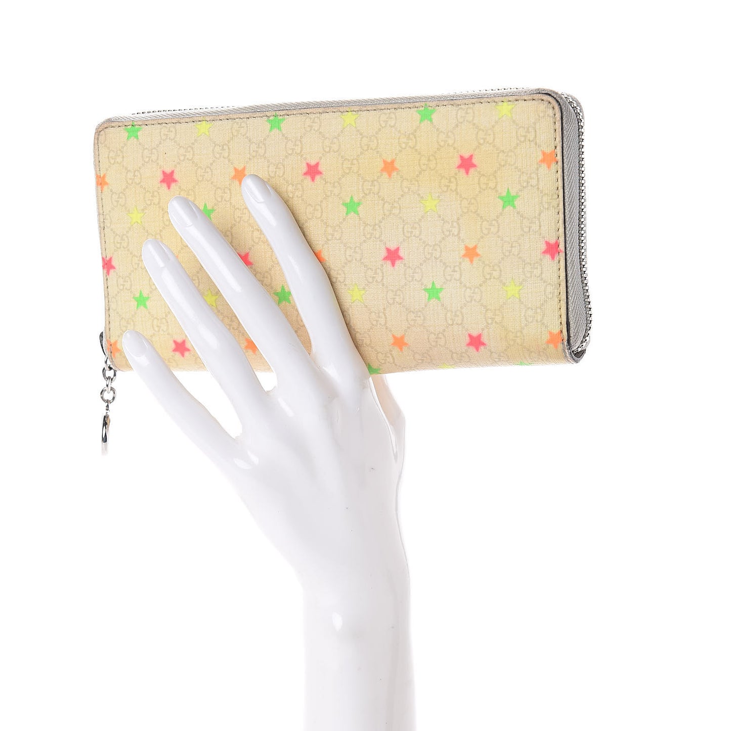 Micro GG Supreme Stars GG Pierce Zip Around Wallet White