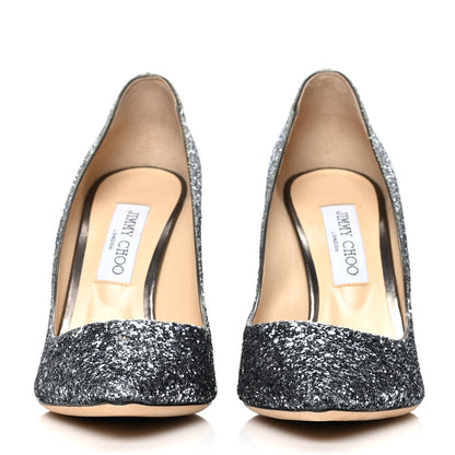 Jimmy Choo Coarse Glitter Degrade Pointy Toe Romy 100 Pumps 39.5 Navy Silver 2 of 7