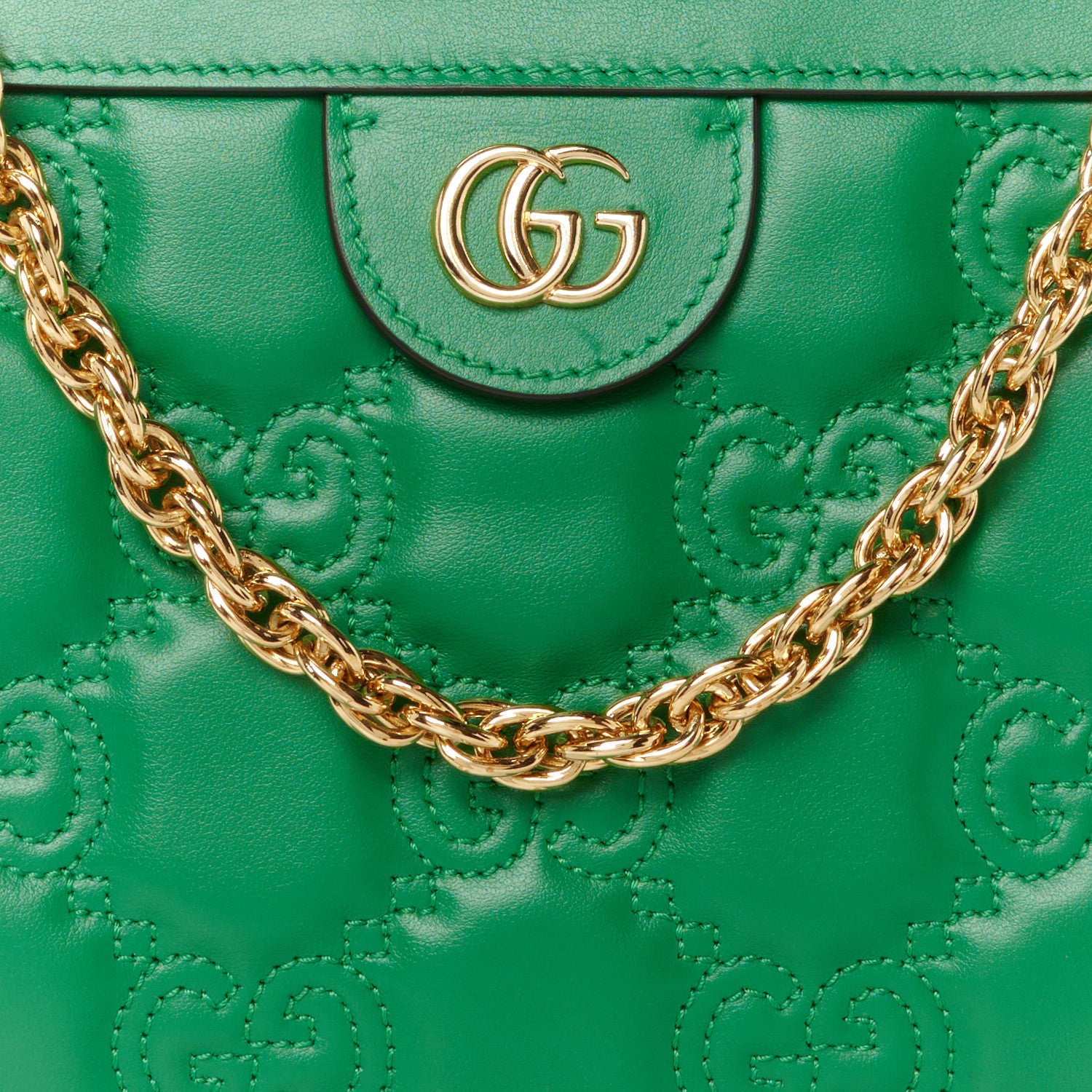 Gucci Calfskin GG Matelasse Small Slim Chain Shoulder Bag Spring Green Natural 9 of 12