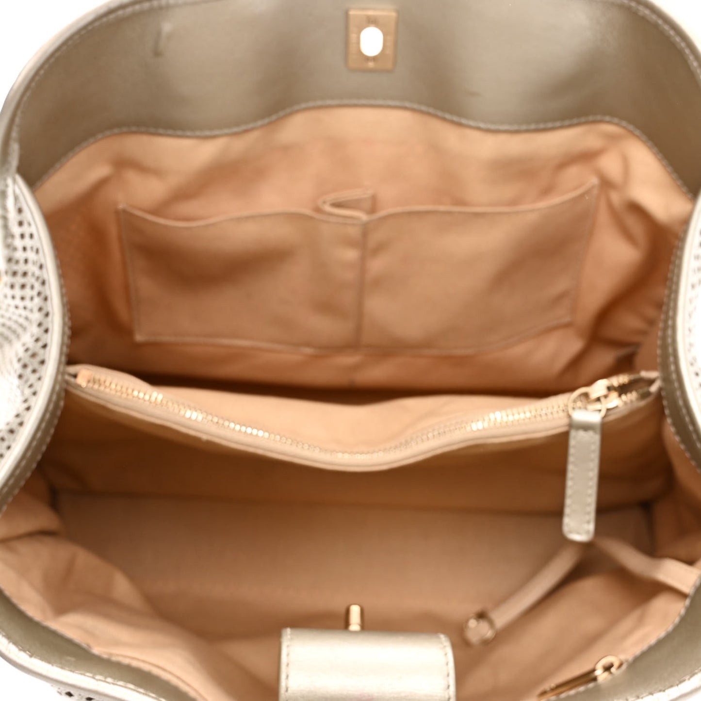 Metallic Calfskin Perforated Up In The Air Tote Silver