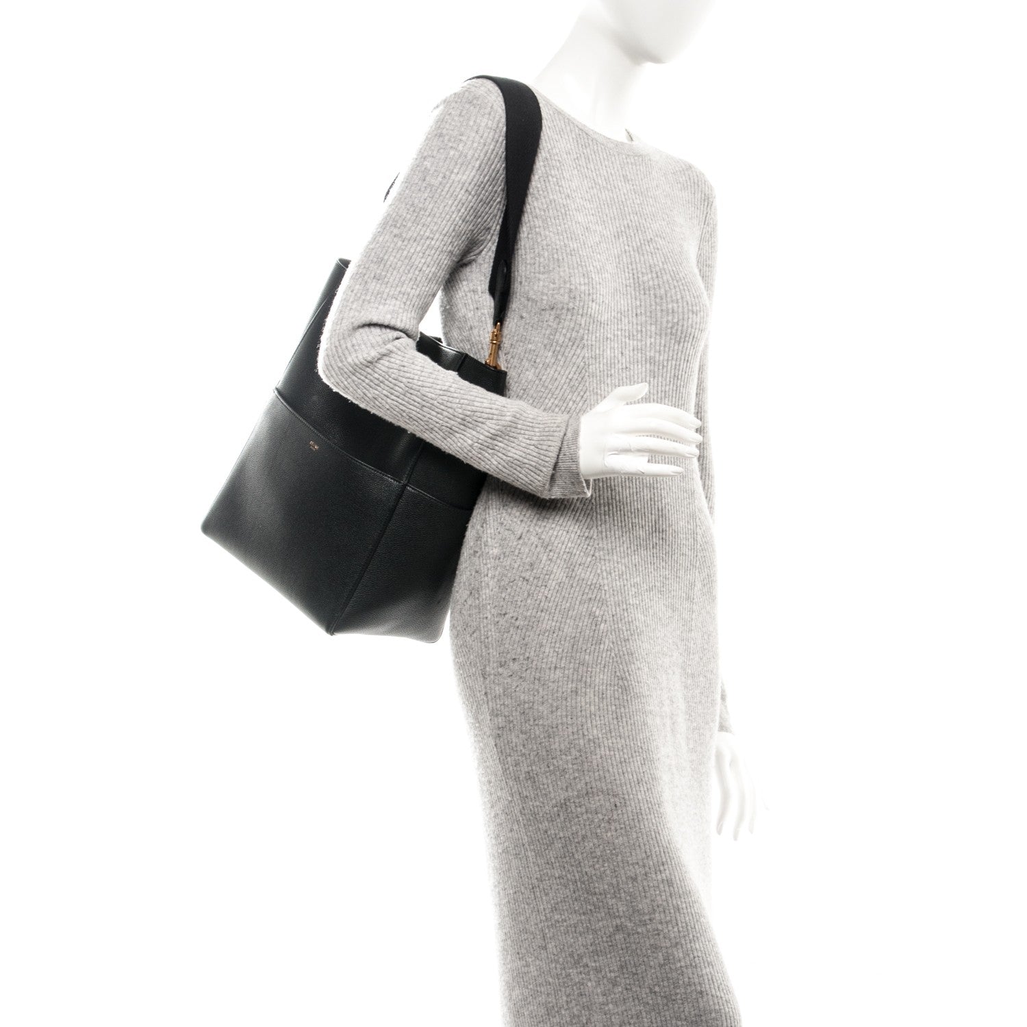 Celine Grained Calfskin Sangle Bucket Bag Black 2 of 6