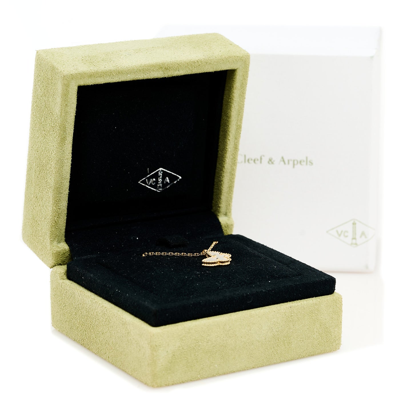 18K Yellow Gold Mother of Pearl Sweet Alhambra Butterfly Pendant Necklace