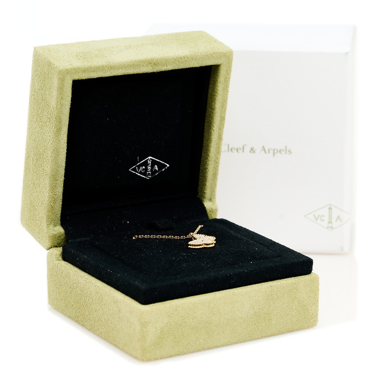 Van Cleef & Arpels 18K Yellow Gold Mother of Pearl Sweet Alhambra Butterfly Pendant Necklace 7 of 7