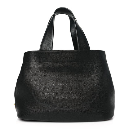 Prada Vitello Daino Soft Perforated Logo Tote Black 1 of 9