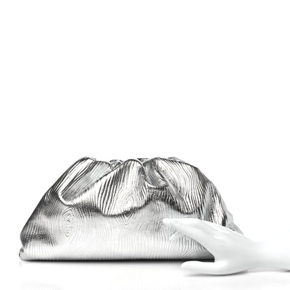 Bottega Veneta Metallic Bark Calfskin Embossed The Pouch Oversized Clutch Silver 2 of 9