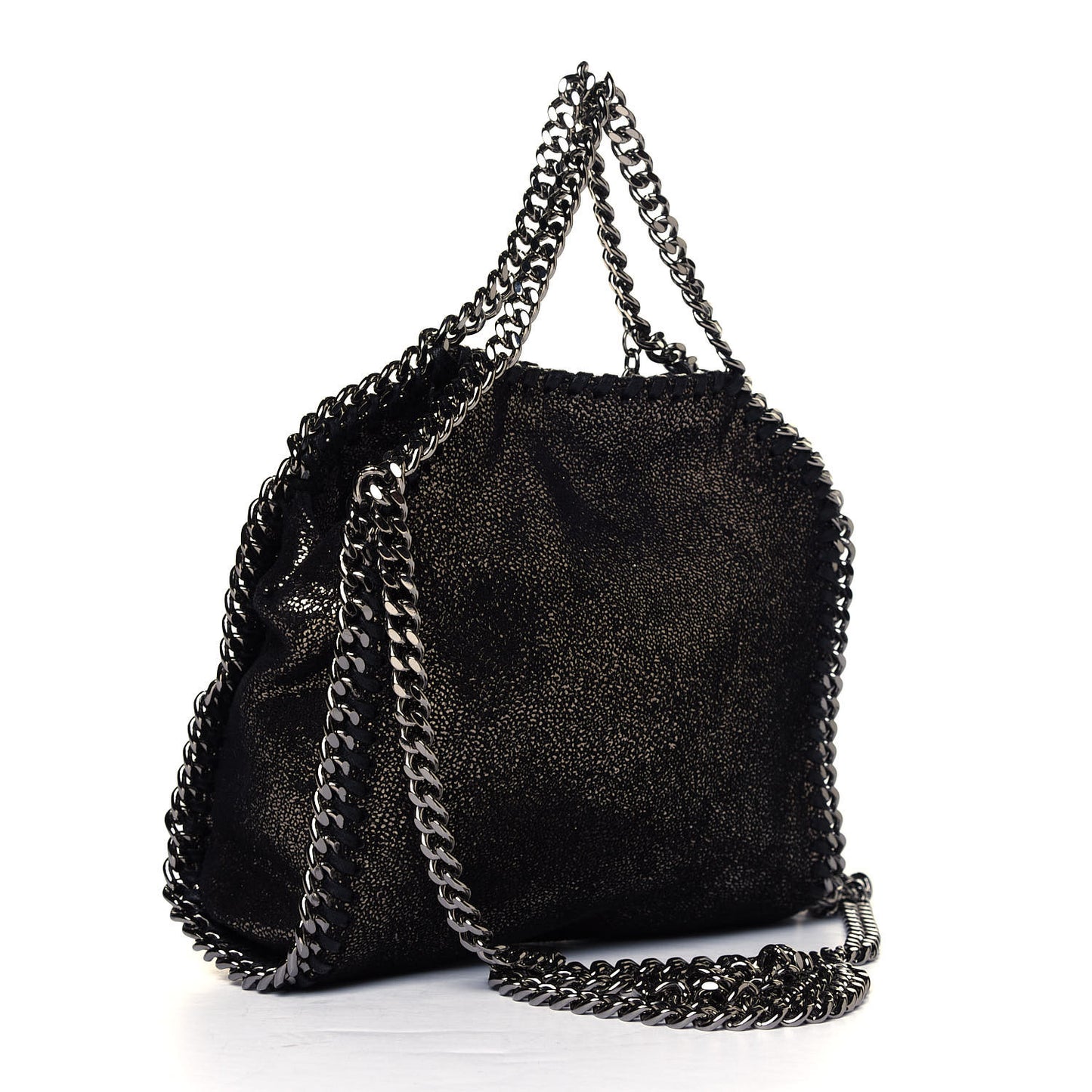 Chamois Shiny Dotted Mini Falabella Fold Over Tote Ruthenium