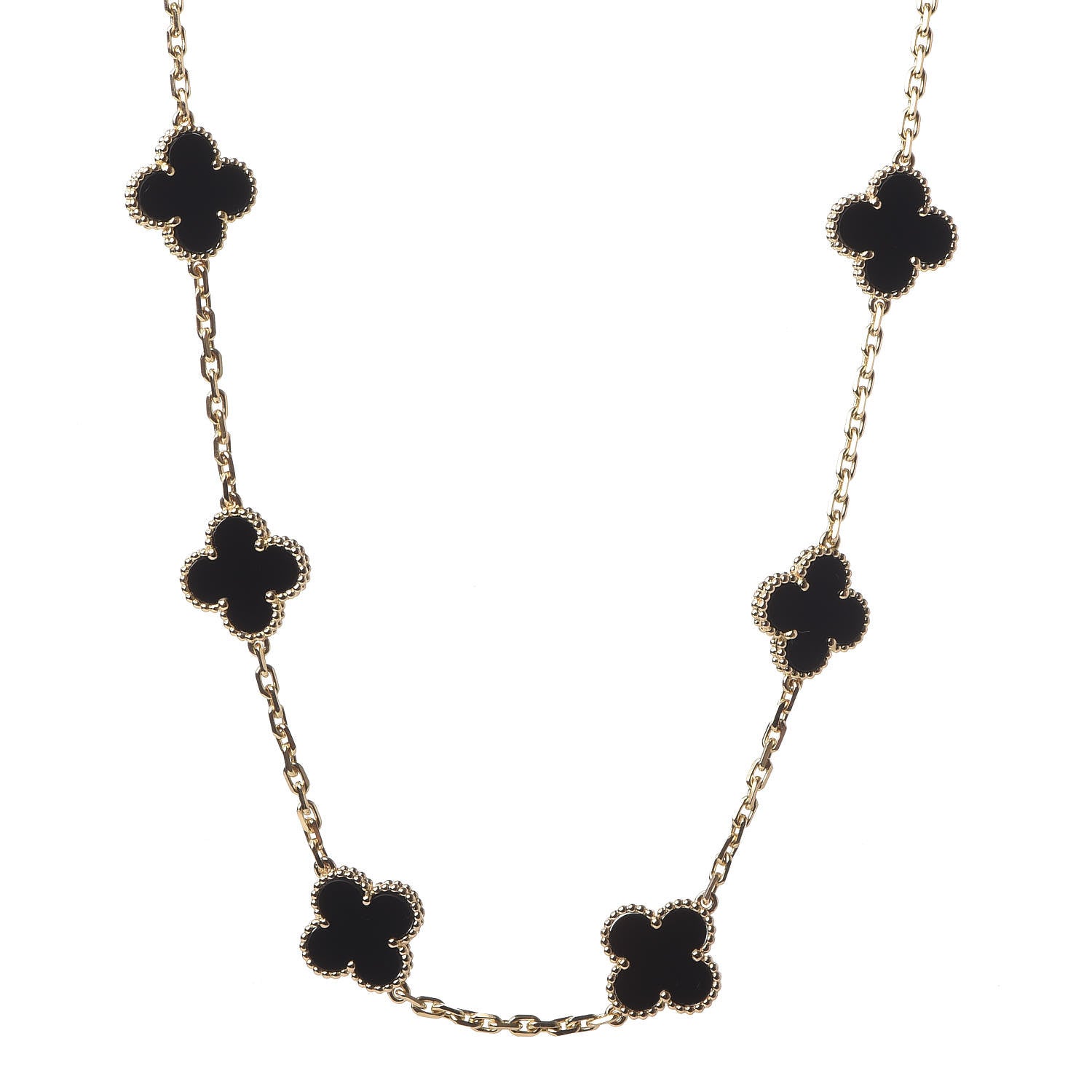 Van Cleef & Arpels 18K Yellow Gold Black Onyx 10 Motifs Vintage Alhambra Necklace 1 of 6
