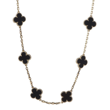 Van Cleef & Arpels 18K Yellow Gold Black Onyx 10 Motifs Vintage Alhambra Necklace 1 of 6