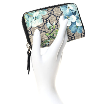 Gucci GG Supreme Monogram Blooms Zip Around Card Case Wallet Beige Blue Navy 2 of 6