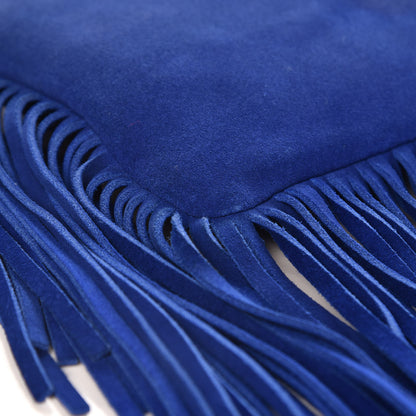 Saint Laurent Suede Calfskin Small Fringe Crossbody Bag Blue 8 of 13