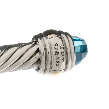 David Yurman Sterling Silver 14K Yellow Gold Blue Topaz 5mm Cable Classics Bracelet 4 of 5