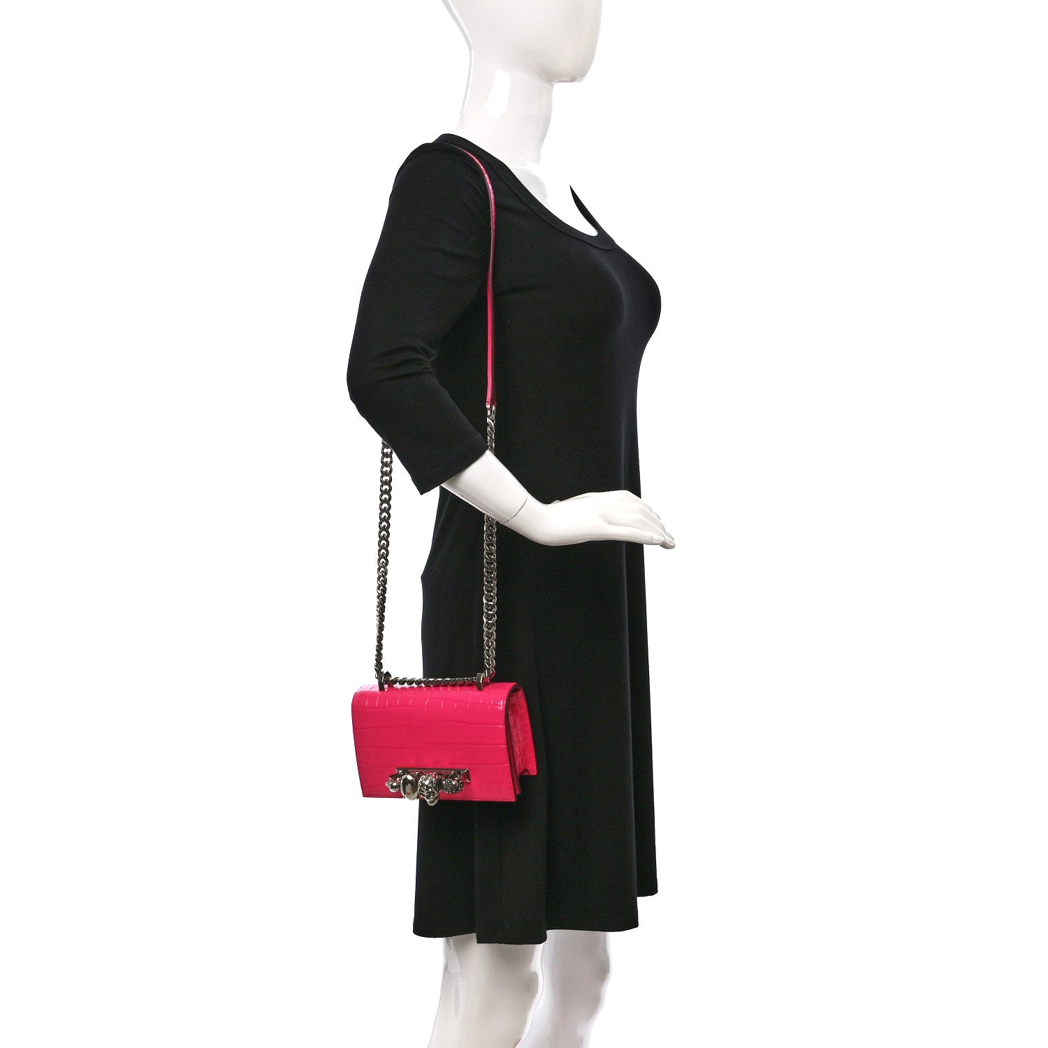 Alexander McQueen Shiny Crocodile Embossed Jeweled Satchel Peony Pink 2 of 10