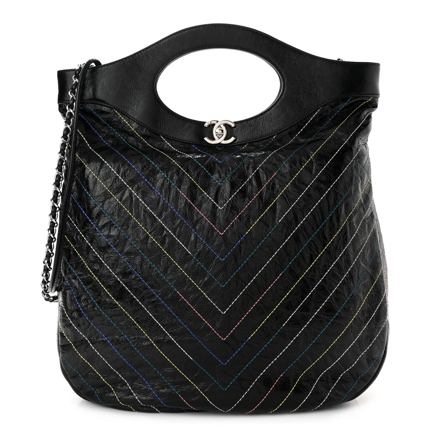 Chanel Glazed Calfskin Chevron Stitched Large 31 Shopping Bag Black Multicolor 1 of 9