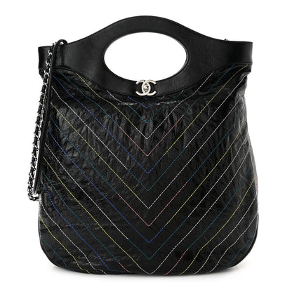 Chanel Glazed Calfskin Chevron Stitched Large 31 Shopping Bag Black Multicolor 1 of 9