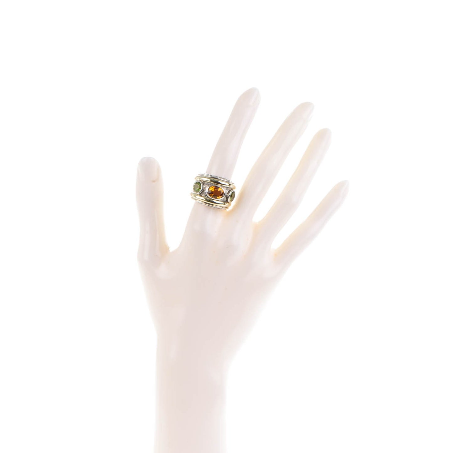 Sterling Silver 14K Yellow Gold Citrine Peridot 17mm Renaissance Ring 52 6