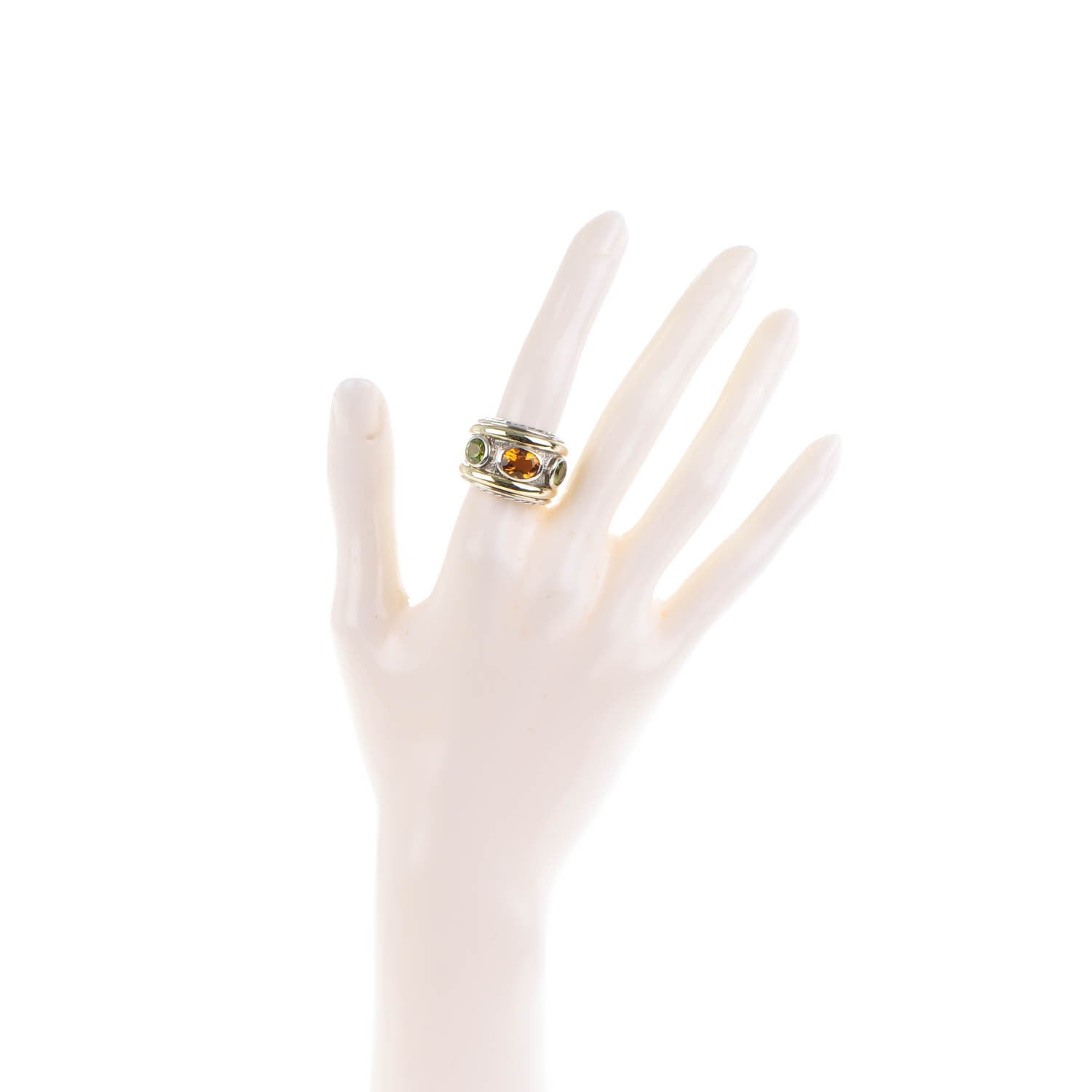 David Yurman Sterling Silver 14K Yellow Gold Citrine Peridot 17mm Renaissance Ring 52 6 2 of 5