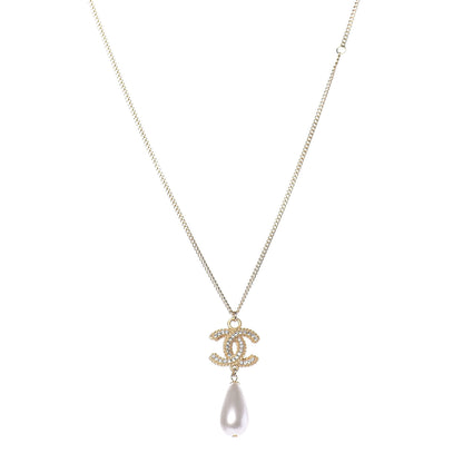 Chanel Pearl Crystal CC Drop Necklace Gold 1 of 7