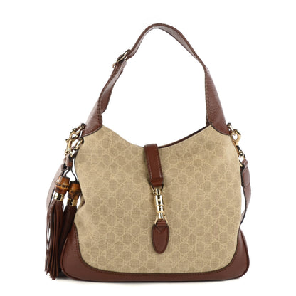Gucci Linen Monogram Medium New Jackie Shoulder Bag Brown 1 of 7