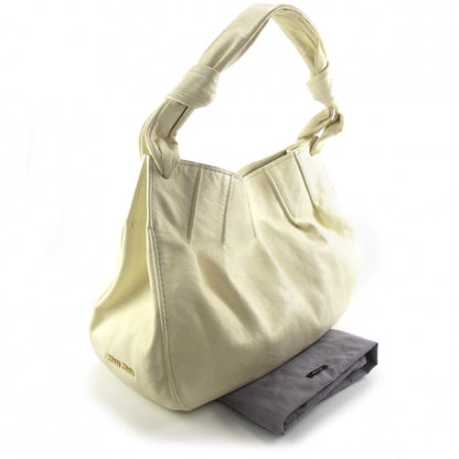 Miu Miu Leather Gathered Shoulder Bag Ivory 3 of 10