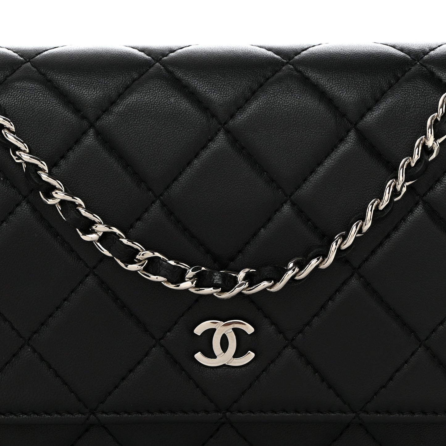 Lambskin Quilted Wallet On Chain WOC Black